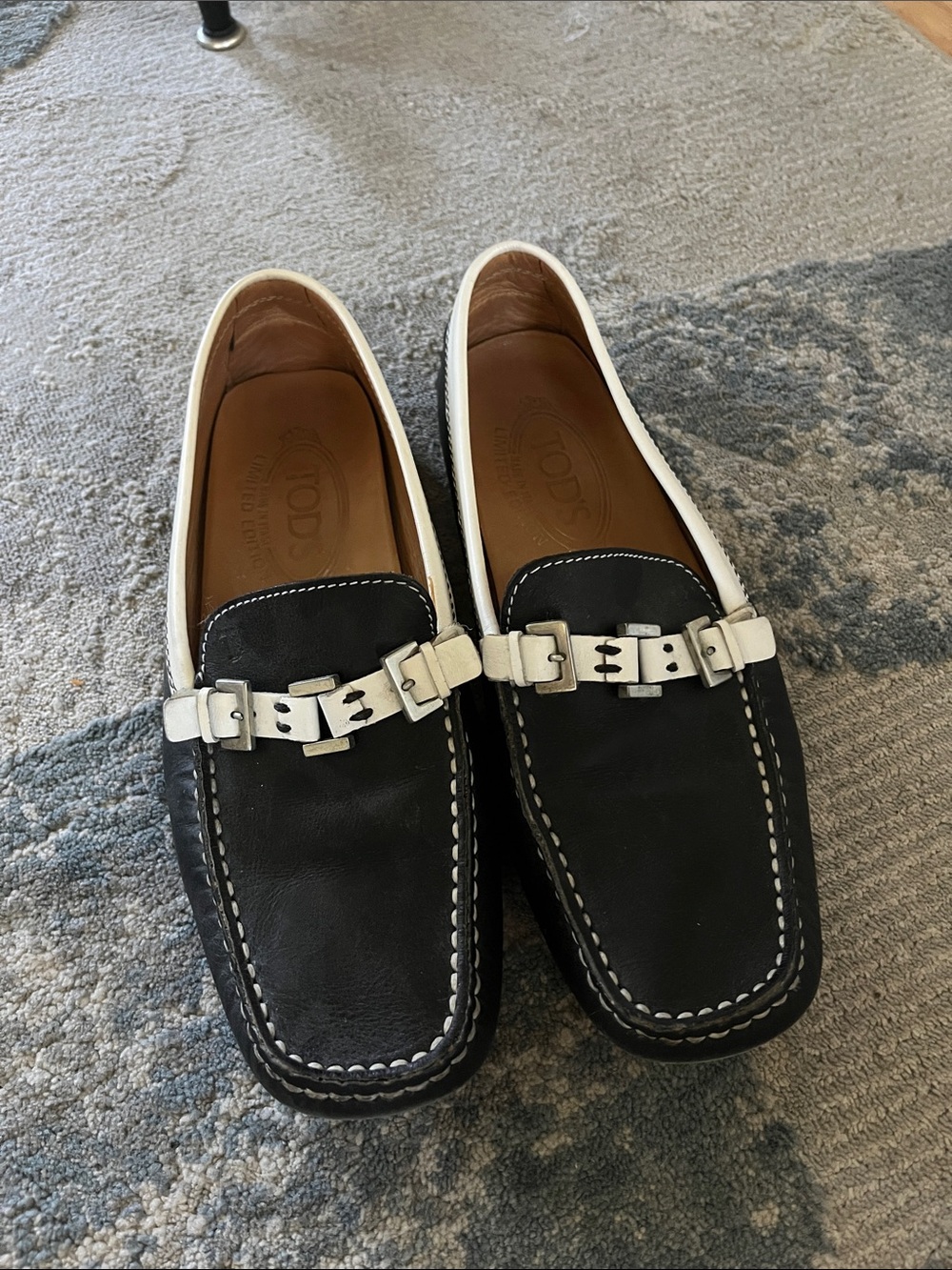 Tod's Black and White Leather Bit-Detail Loafers